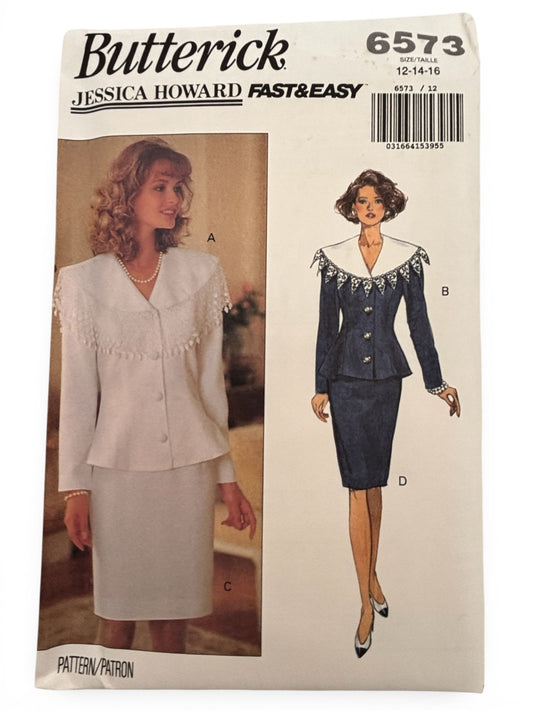 Butterick Sewing Pattern 6573 Easy Top Skirt Outfit Suit 12 14 16 1990s Easy UC