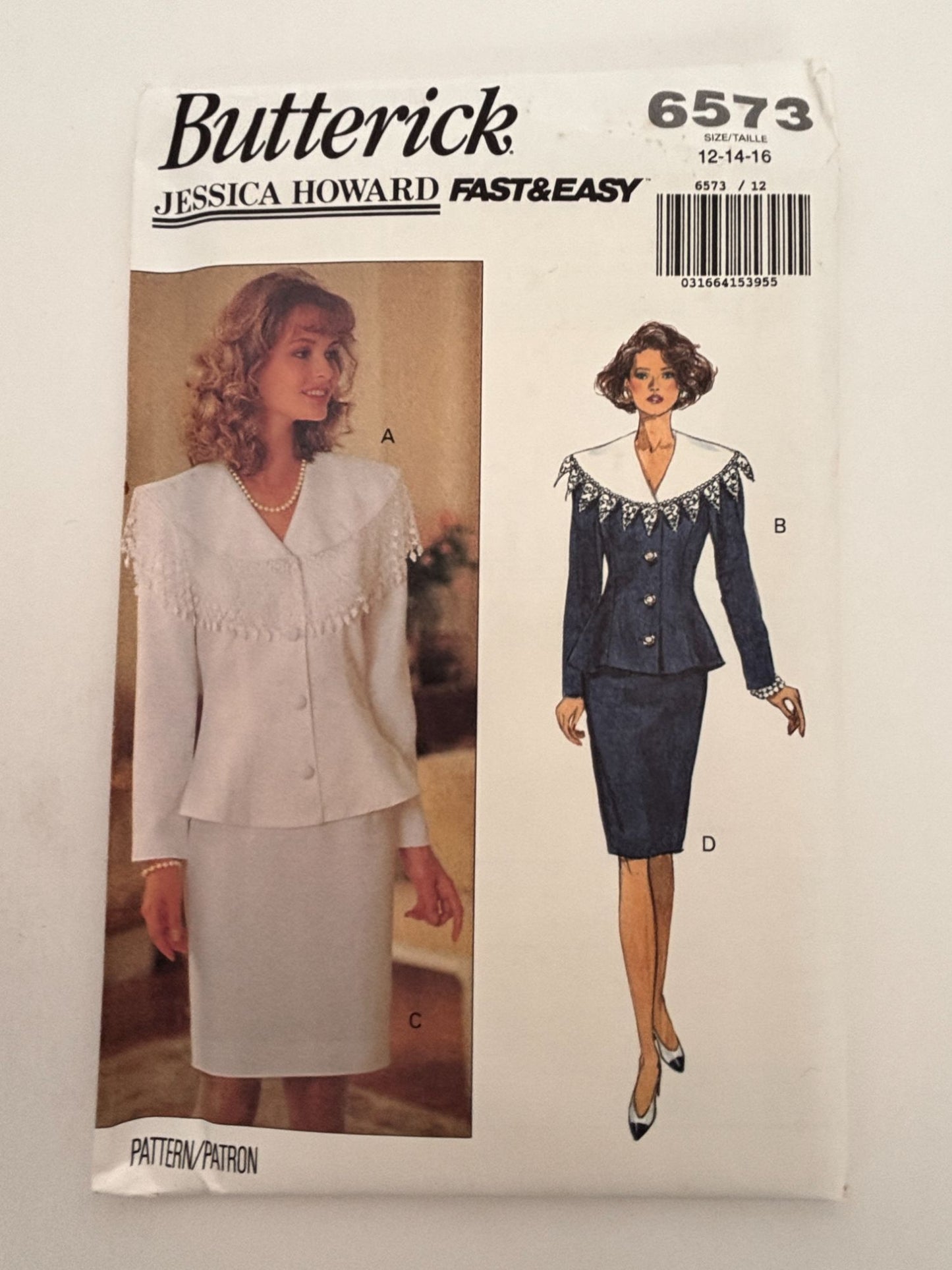 Butterick Sewing Pattern 6573 Easy Top Skirt Outfit Suit 12 14 16 1990s Easy UC