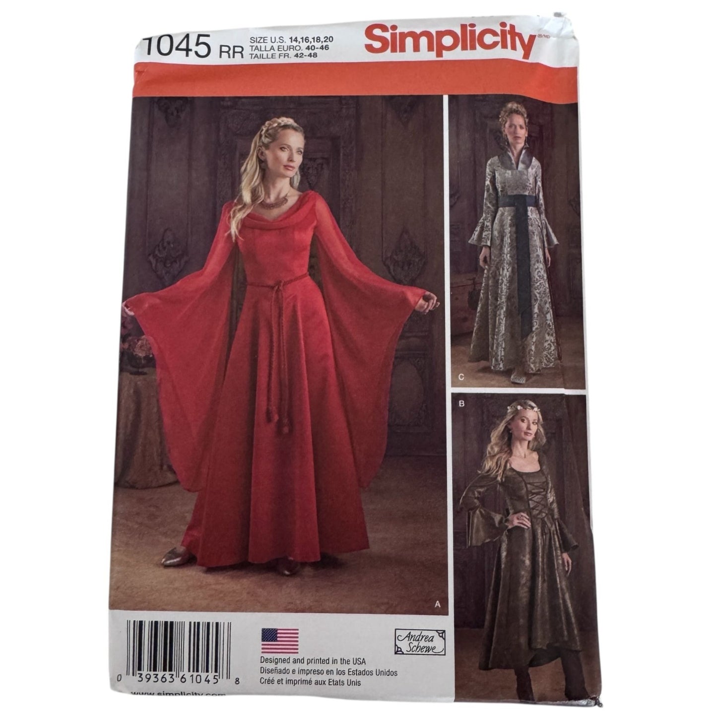 Simplicity Sewing Pattern 1045 Medieval Dress Costume Fantasy Renaissance Cosplay 14-20 Uncut