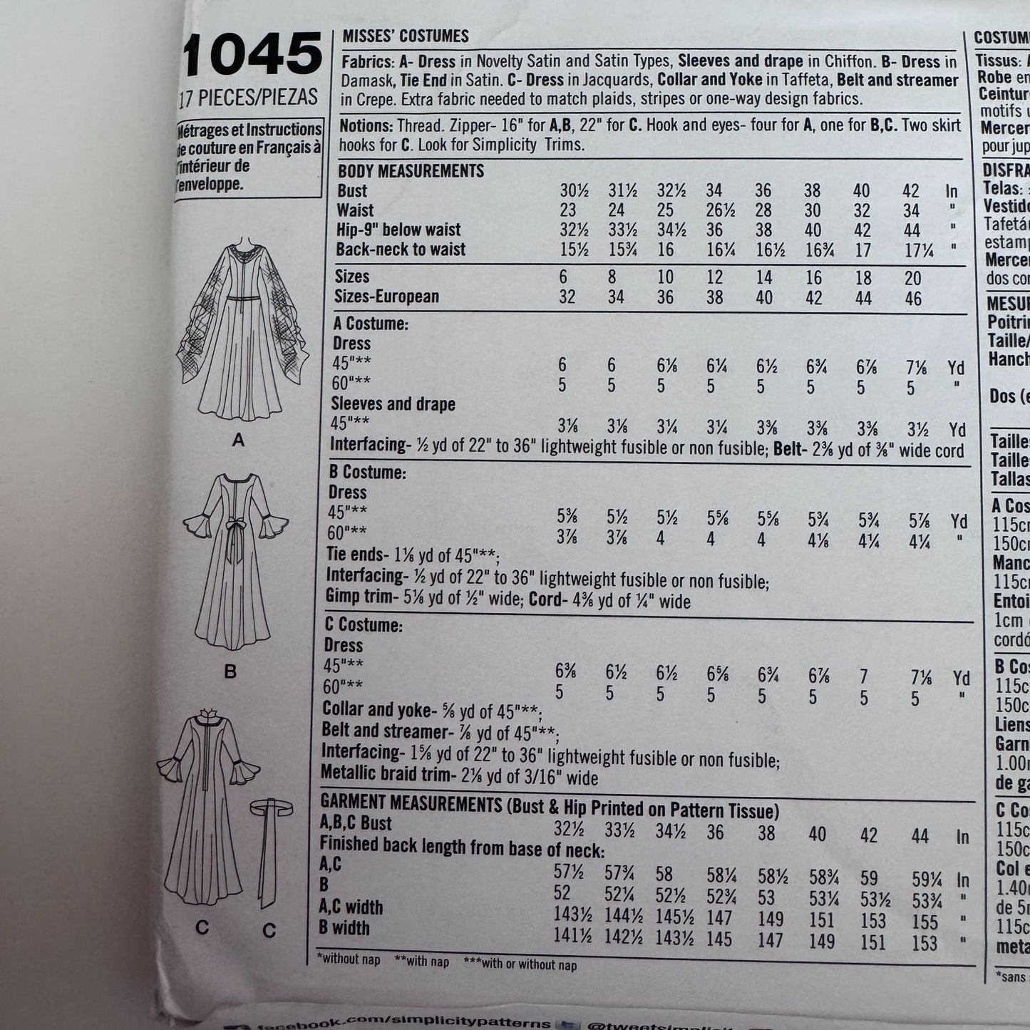Simplicity Sewing Pattern 1045 Medieval Dress Costume Fantasy Renaissance Cosplay 14-20 Uncut