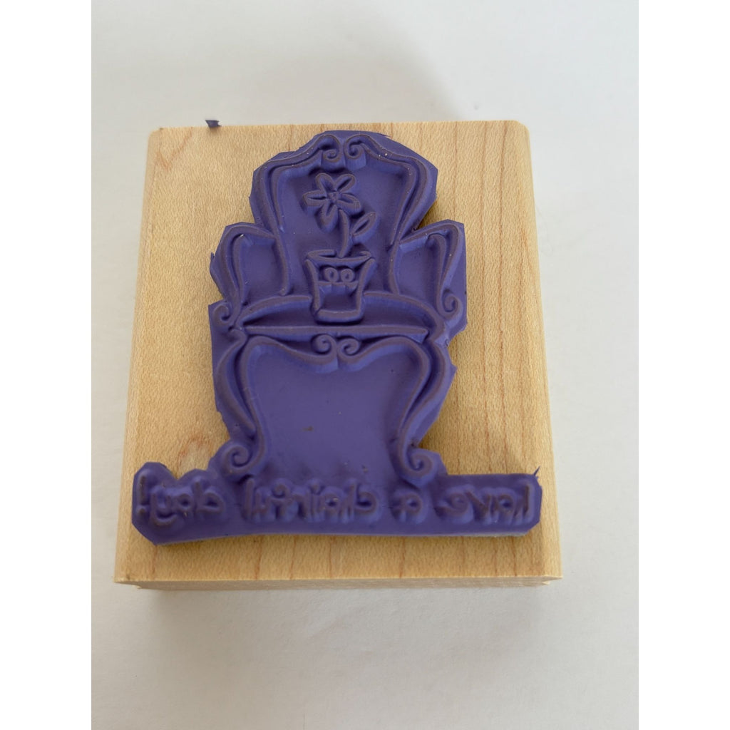 Stampin Up Wooden Rubber Stamp Have A Cheerful Day Chair Pun Funny Card Making