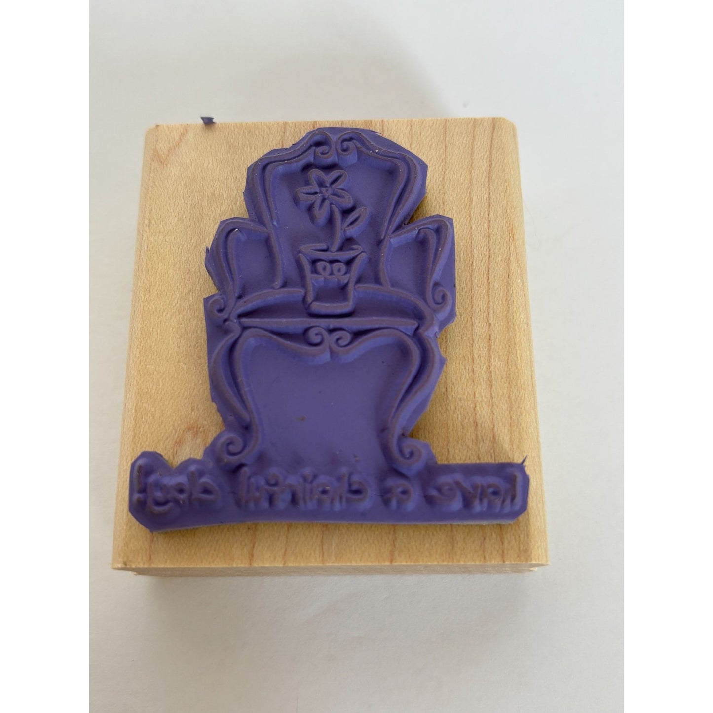 Stampin Up Wooden Rubber Stamp Have A Cheerful Day Chair Pun Funny Card Making