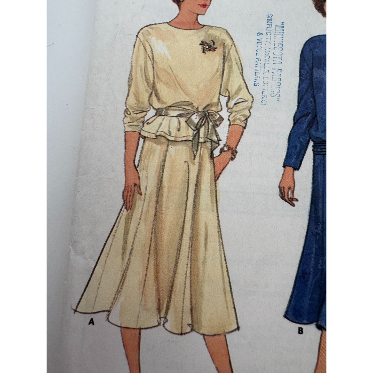 Butterick Sewing Pattern 3409 Vintage 80s Work Top Skirt Belt Outfit 8 10 12 UC