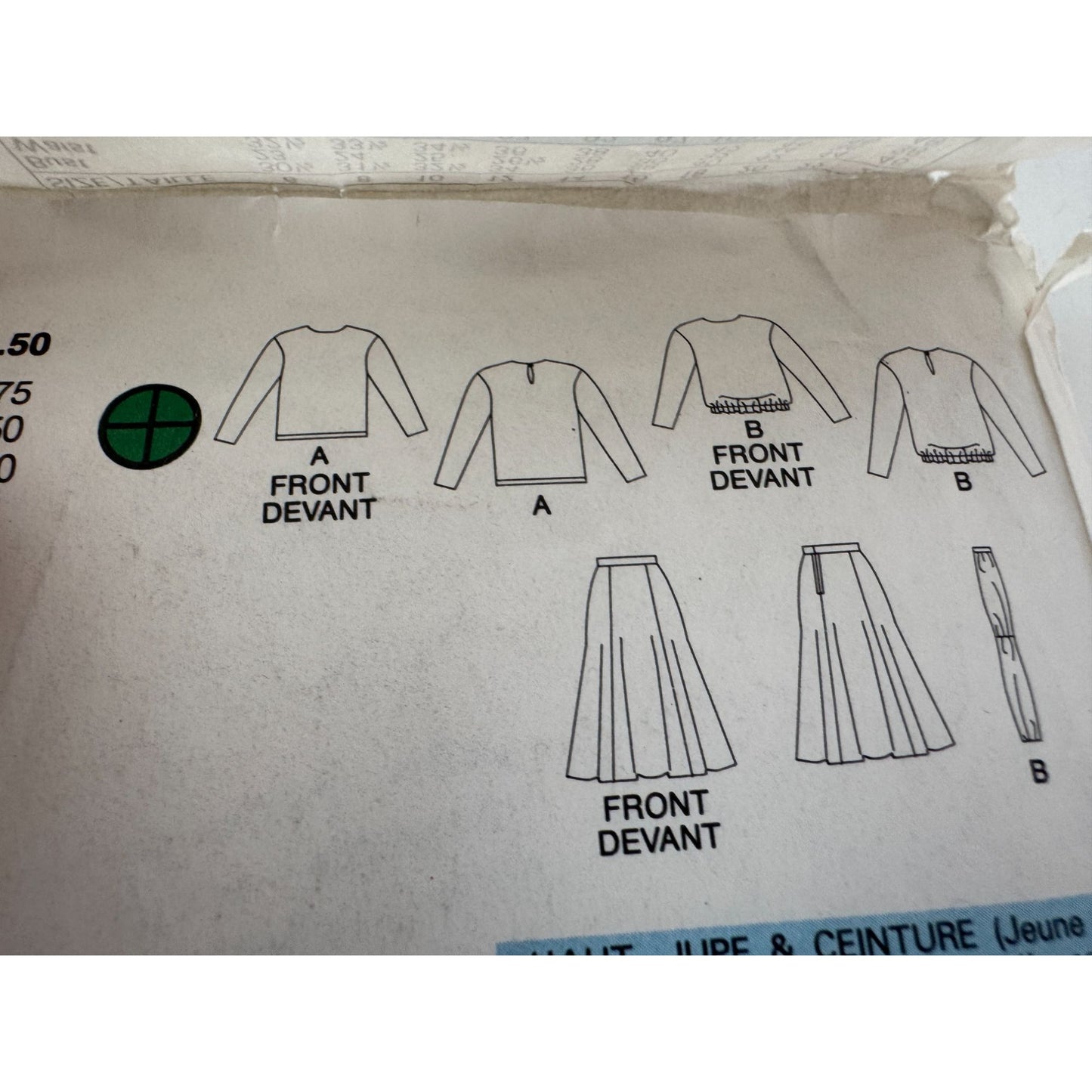 Butterick Sewing Pattern 3409 Vintage 80s Work Top Skirt Belt Outfit 8 10 12 UC