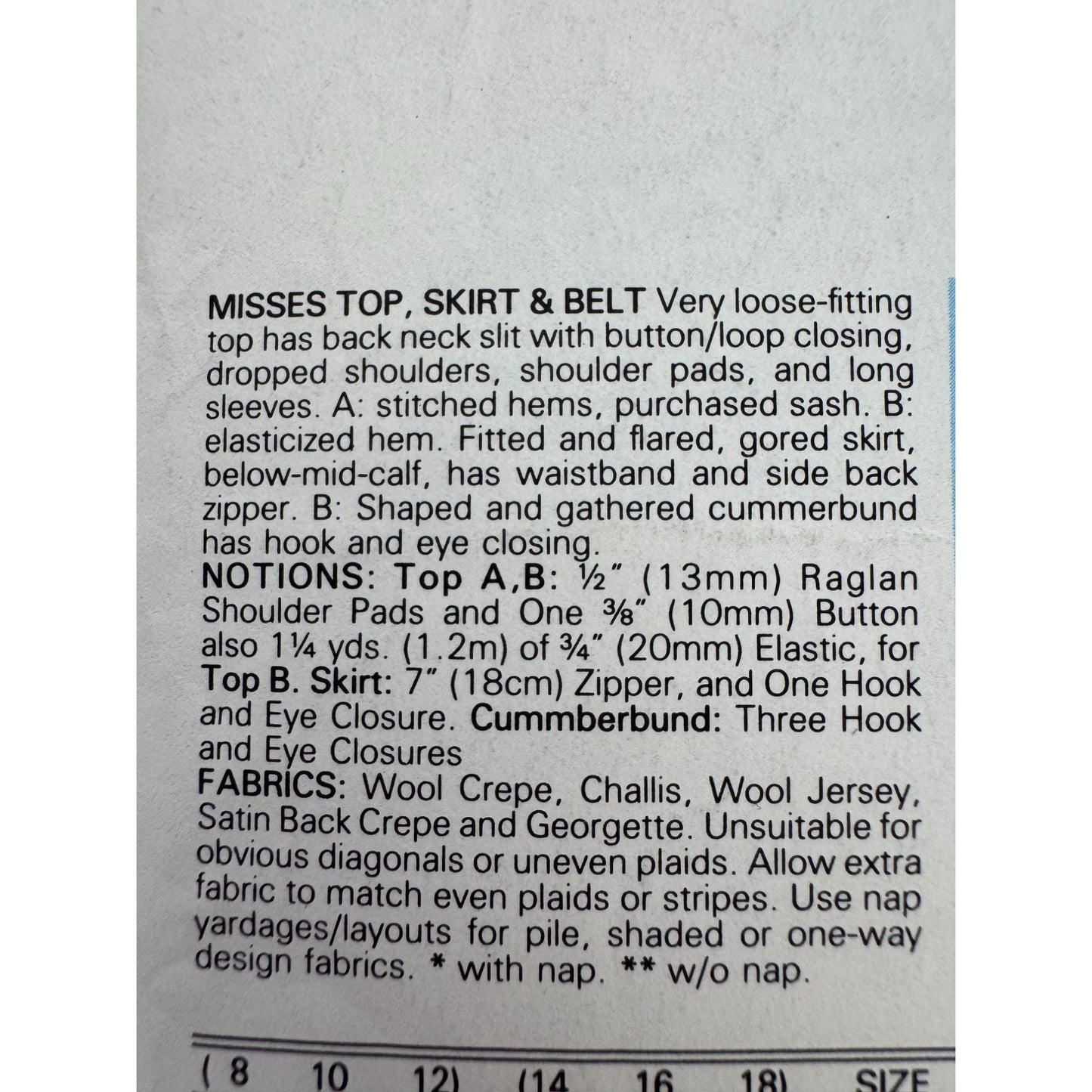 Butterick Sewing Pattern 3409 Vintage 80s Work Top Skirt Belt Outfit 8 10 12 UC