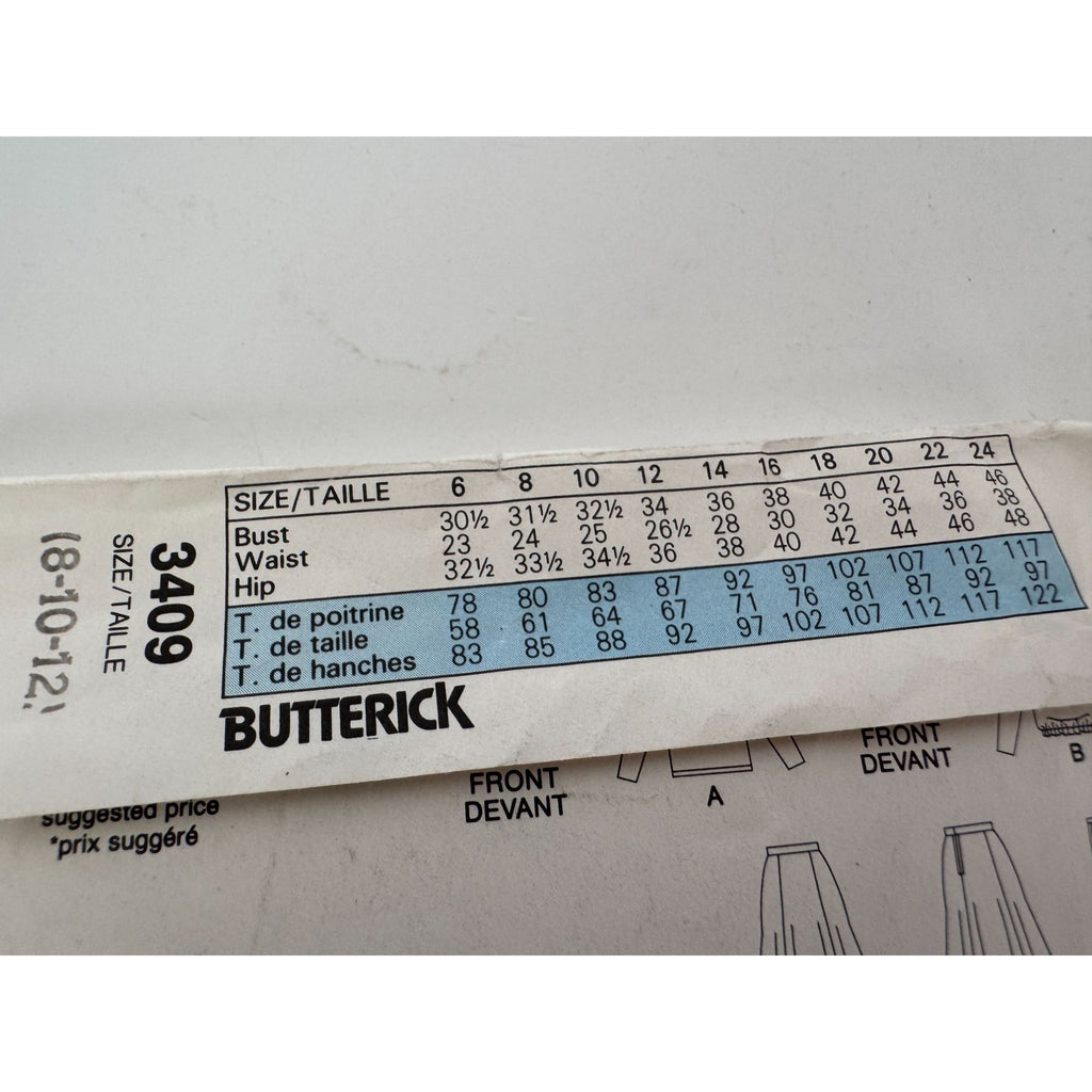 Butterick Sewing Pattern 3409 Vintage 80s Work Top Skirt Belt Outfit 8 10 12 UC