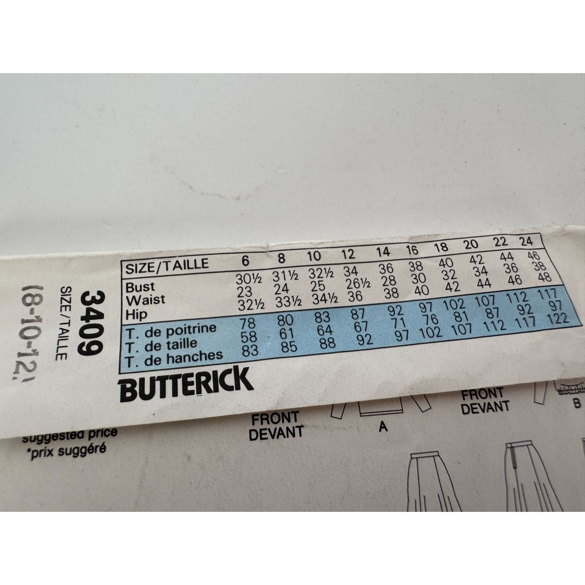 Butterick Sewing Pattern 3409 Vintage 80s Work Top Skirt Belt Outfit 8 10 12 UC