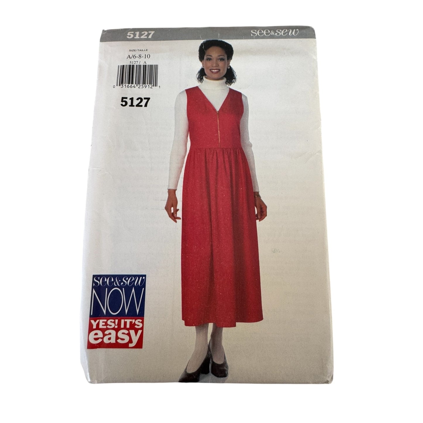 90s Minimalist Jumper Dress Sewing Pattern Butterick 5127 Uncut Modest Denim 6-10 Vintage 1997