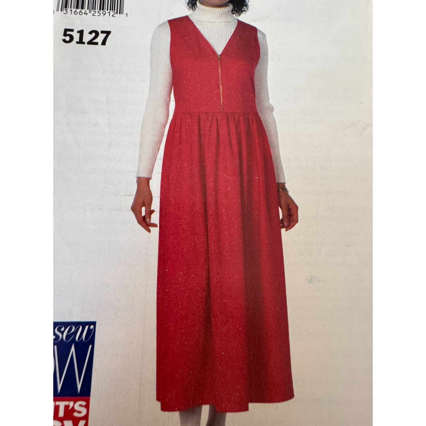 90s Minimalist Jumper Dress Sewing Pattern Butterick 5127 Uncut Modest Denim 6-10 Vintage 1997