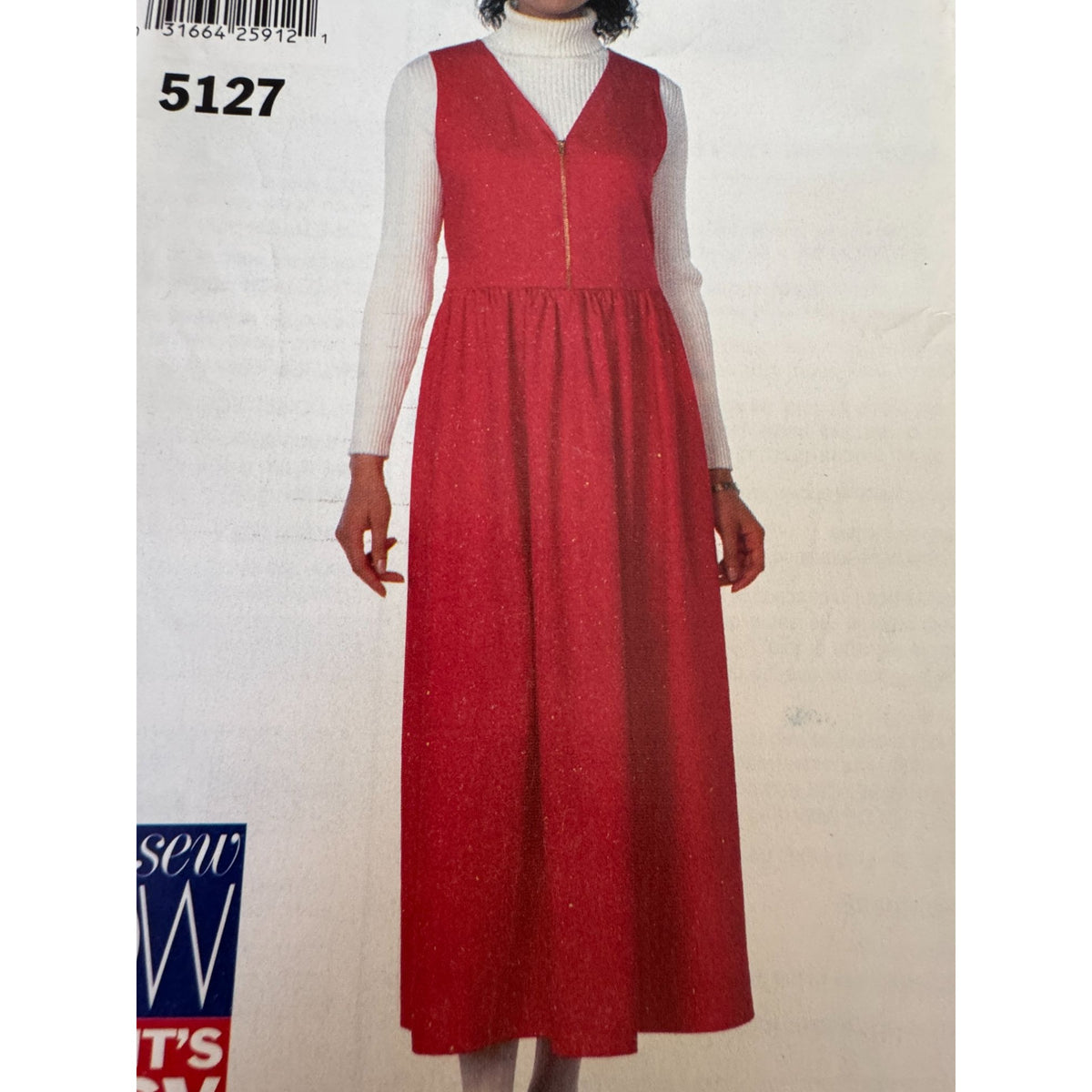 90s Minimalist Jumper Dress Sewing Pattern Butterick 5127 Uncut Modest Denim 6-10 Vintage 1997