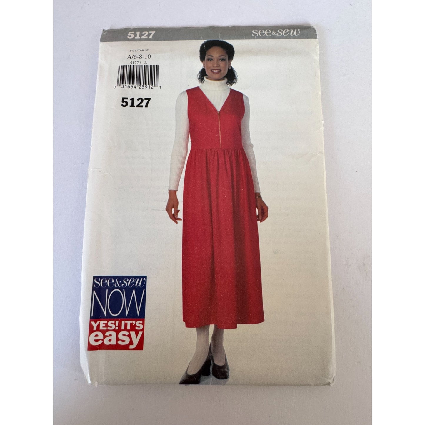 90s Minimalist Jumper Dress Sewing Pattern Butterick 5127 Uncut Modest Denim 6-10 Vintage 1997