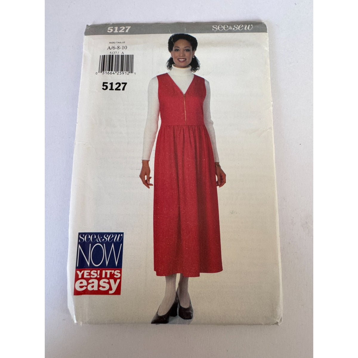 90s Minimalist Jumper Dress Sewing Pattern Butterick 5127 Uncut Modest Denim 6-10 Vintage 1997