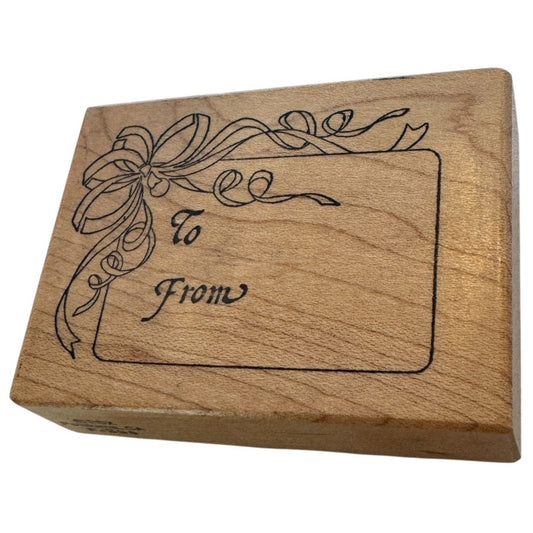 PSX Rubber Stamp To From Gift Tag Cardmaking Christmas Bow Holidays Present F395