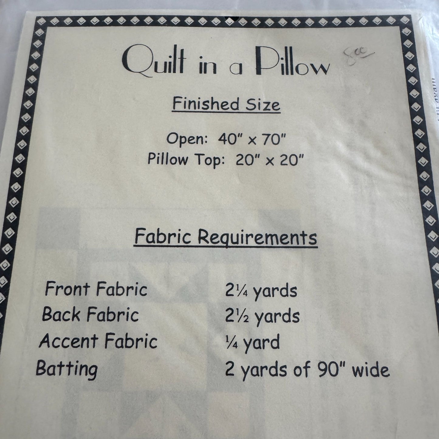 Calico Cat Quilt In A Pillow Quilting Pattern Steinhorst 40x70 inch Star Pocket