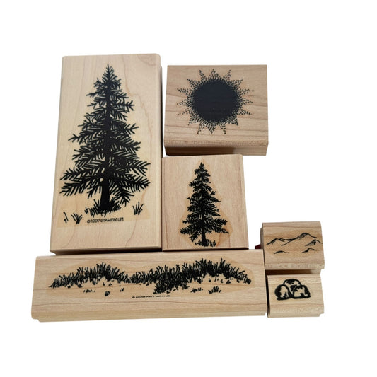Stampin Up Rubber Stamp Set Sensational Scenery Tree Rocks Grass Hill Landscape