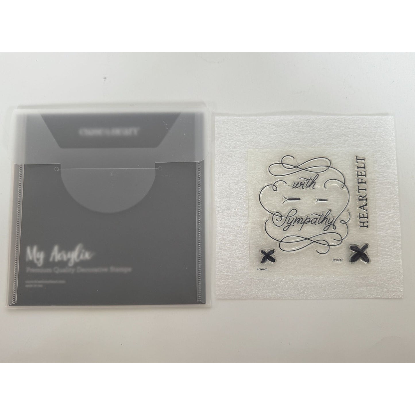 CTMH My Acrylix Acrylic Stamp Set With Heartfelt Sympathy Card Making Word B1637