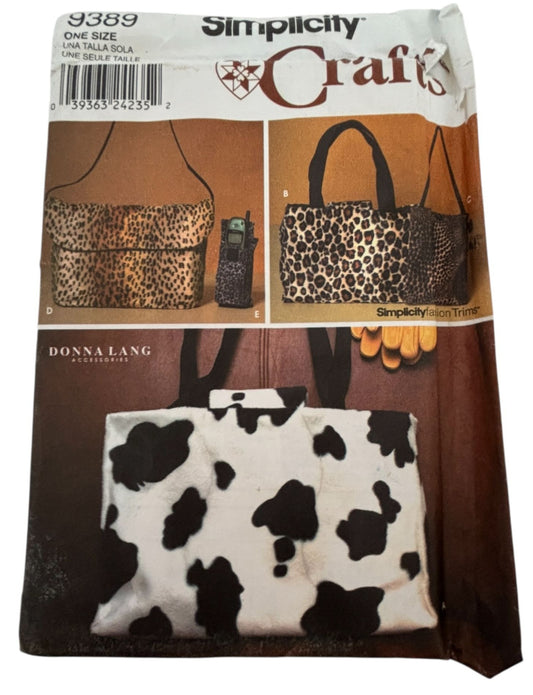 Simplicity Craft Sewing Pattern 9389 Donna Lang Bag Purse Fur Accessories Uncut
