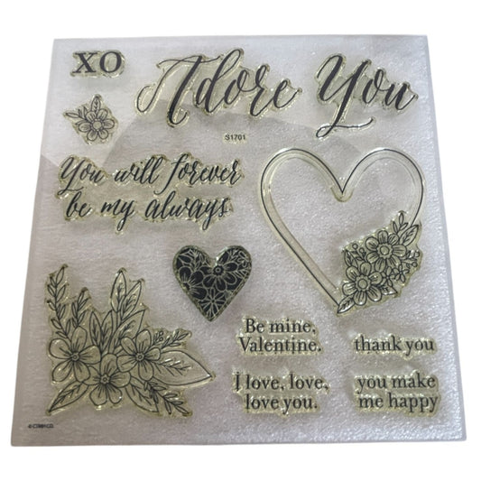 CTMH Acrylic Stamp Set Adore You I Love You Anniversary Card Making Words S1701