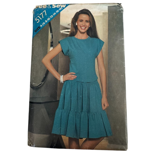 Butterick Sewing Pattern 5177 70s Boho Top Tiered Skirt Vintage Knit Top 6-18 Uncut