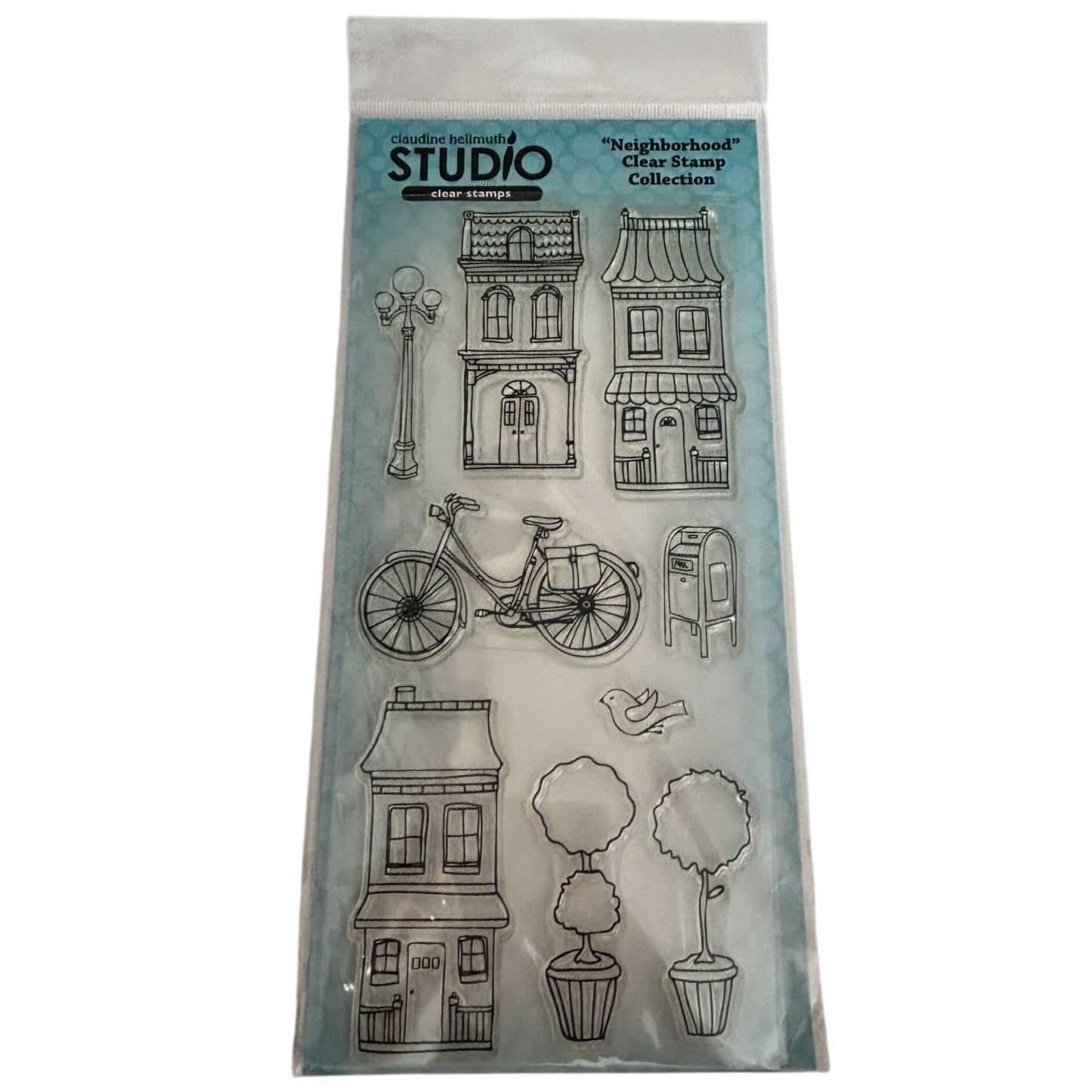 Stampers Anonymous Clear Stamp Set Neighborhood House Claudine Hellmuth Craft Cardmaking Bicycle Mailbox