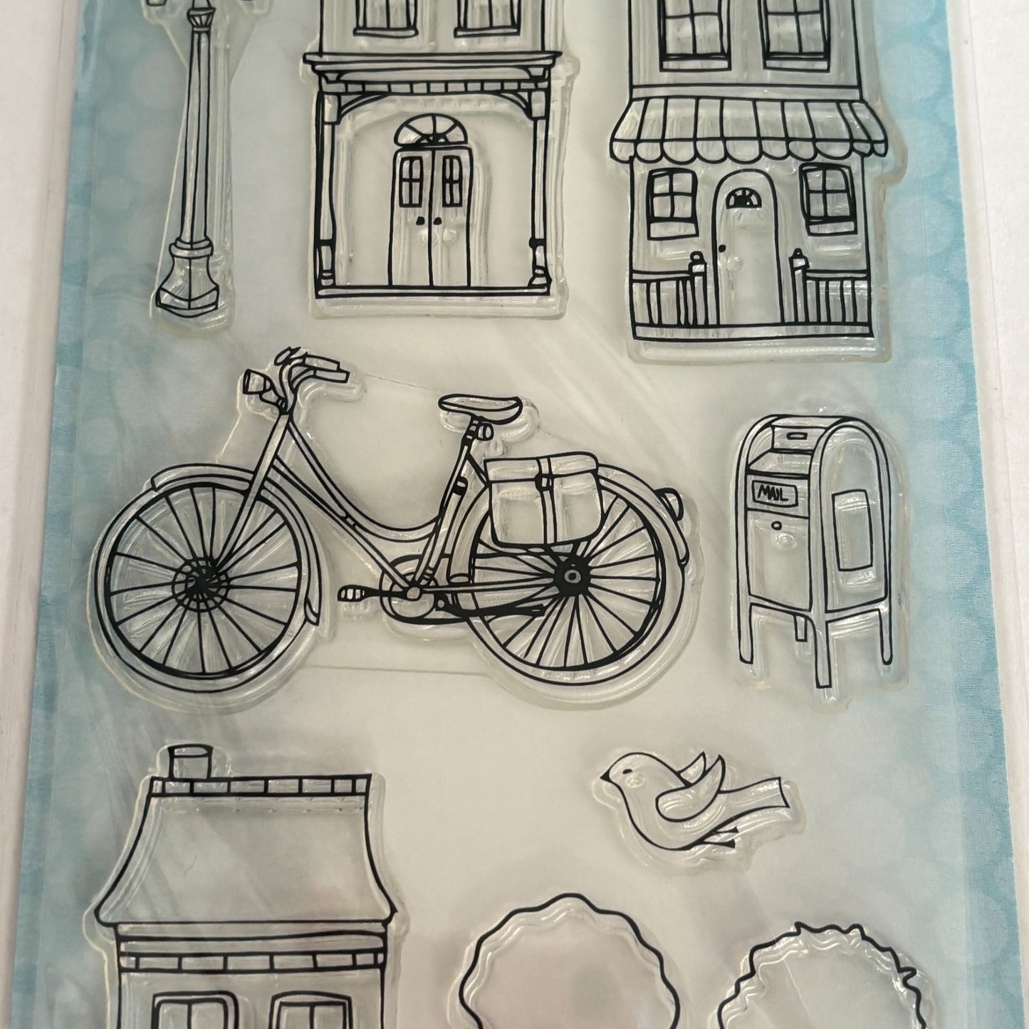 Stampers Anonymous Clear Stamp Set Neighborhood House Claudine Hellmuth Craft Cardmaking Bicycle Mailbox