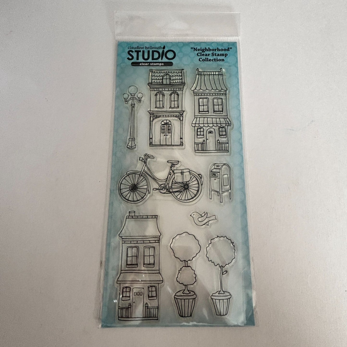 Stampers Anonymous Clear Stamp Set Neighborhood House Claudine Hellmuth Craft Cardmaking Bicycle Mailbox