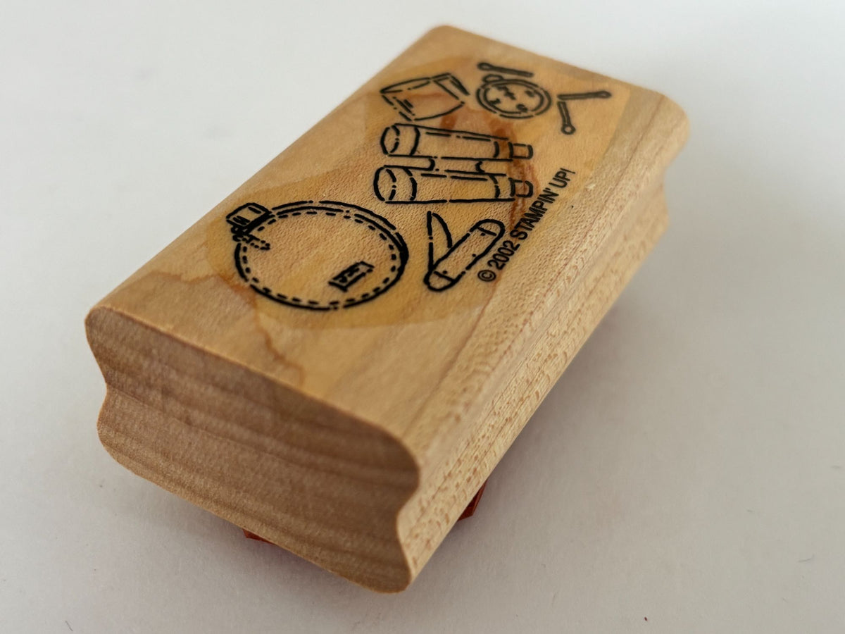 Stampin Up Rubber Stamp Scouting Tools Camping Canteen Compass Survival Wooden