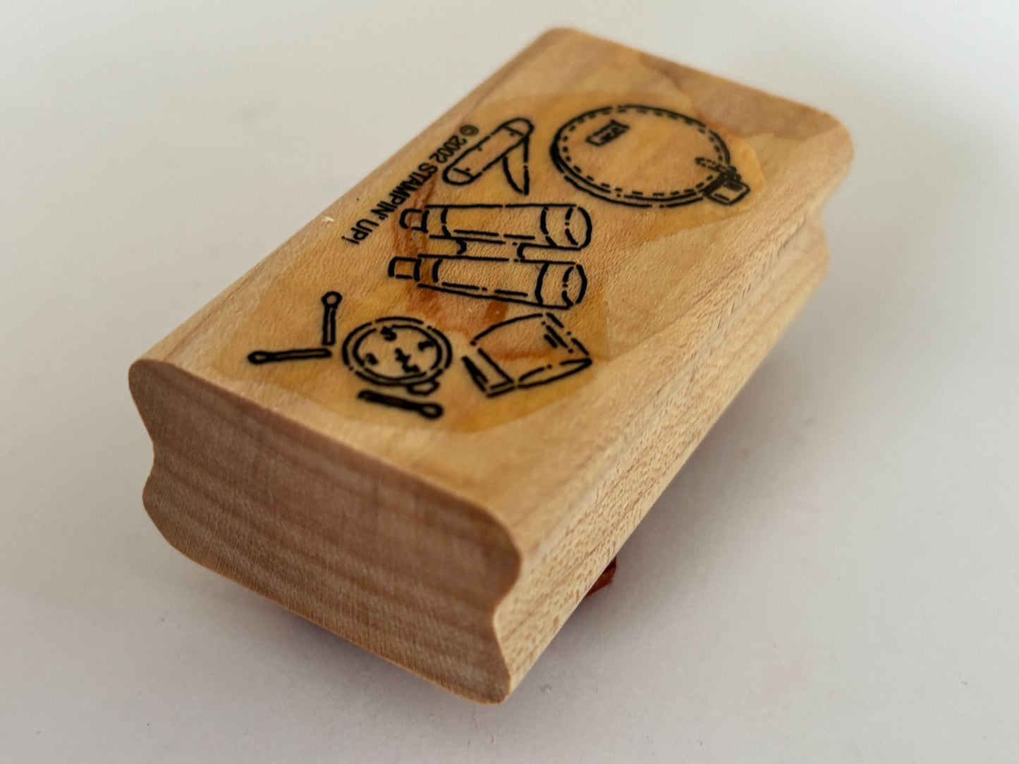 Stampin Up Rubber Stamp Scouting Tools Camping Canteen Compass Survival Wooden