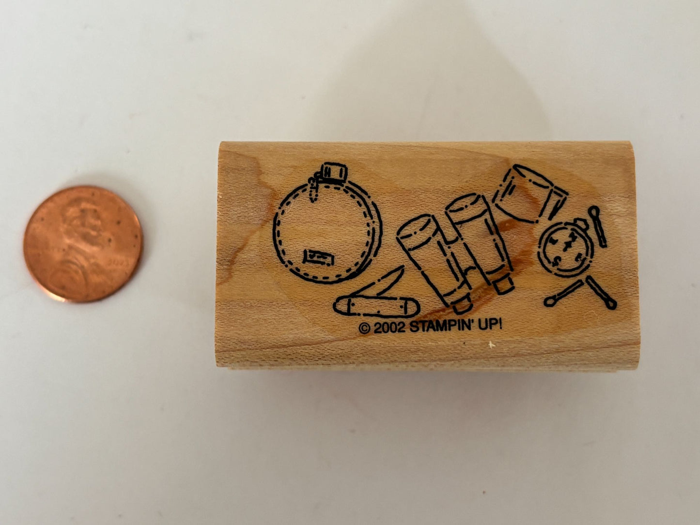 Stampin Up Rubber Stamp Scouting Tools Camping Canteen Compass Survival Wooden