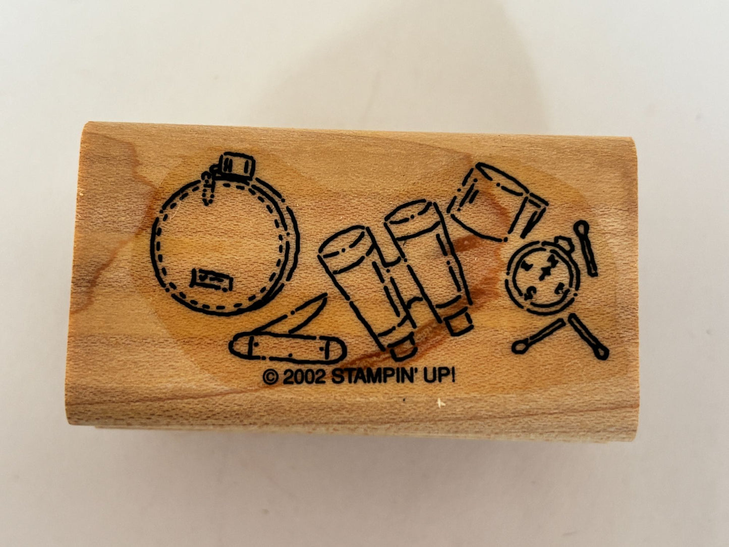 Stampin Up Rubber Stamp Scouting Tools Camping Canteen Compass Survival Wooden
