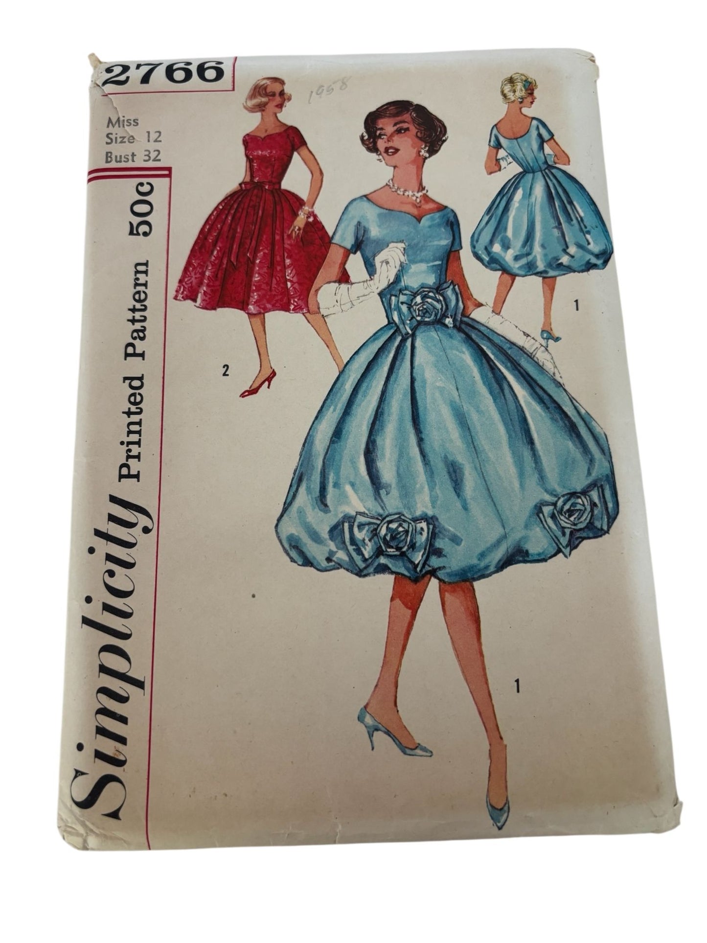 Simplicity Vintage Sewing Pattern 2766 Prom Dress Formal Dance 12 Bust 32 1950s