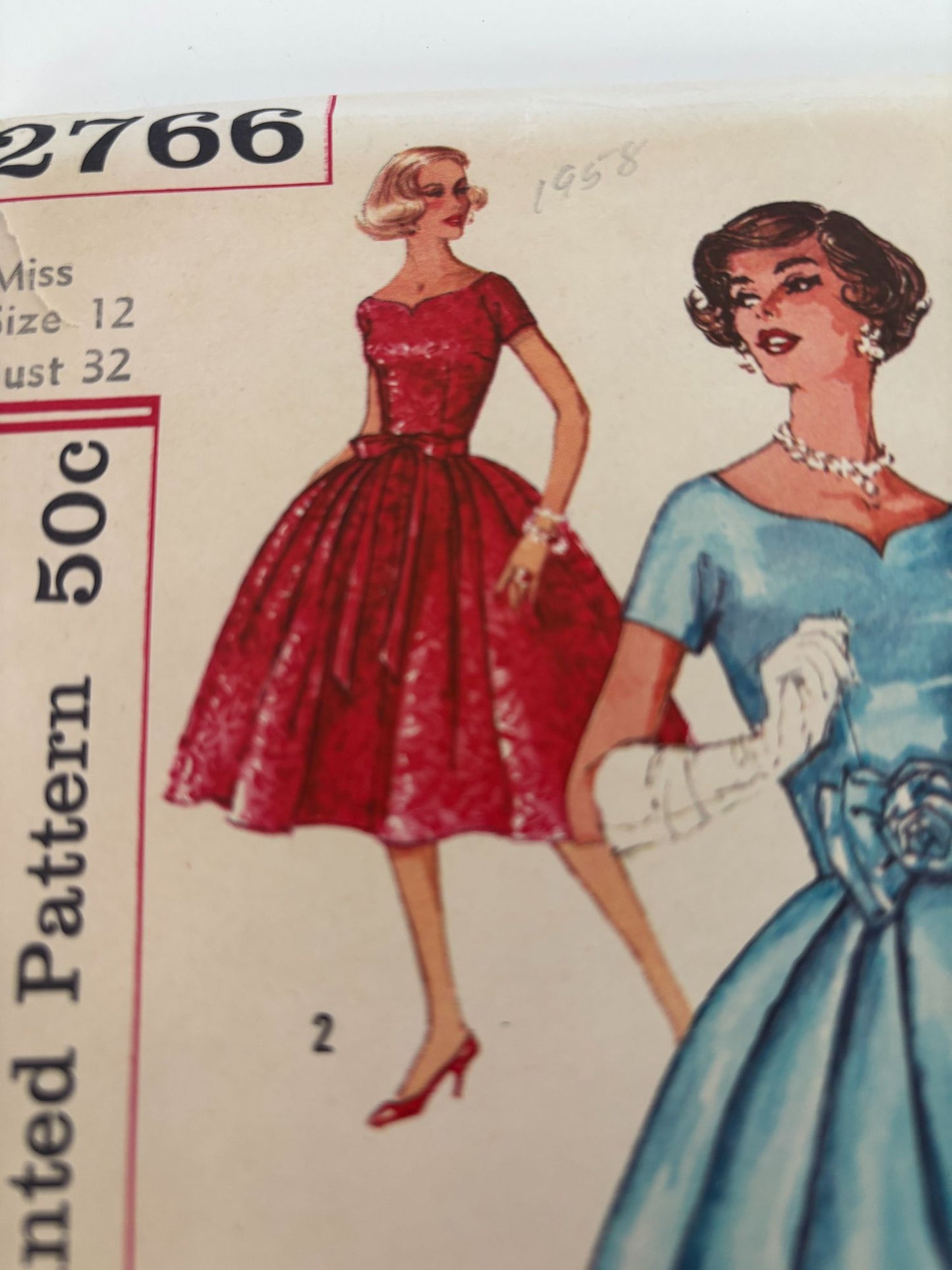 Simplicity Vintage Sewing Pattern 2766 Prom Dress Formal Dance 12 Bust 32 1950s