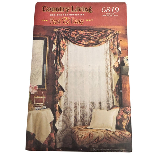 Butterick Sewing Pattern 6819 Country Living Curtains Swag Valance Cottage Home Decor 1990s Uncut