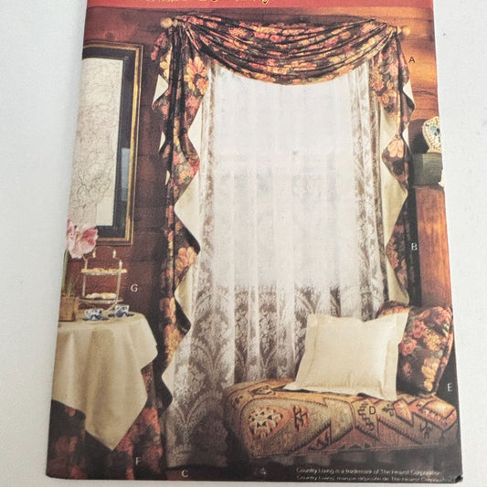 Butterick Sewing Pattern 6819 Country Living Curtains Swag Valance Cottage Home Decor 1990s Uncut