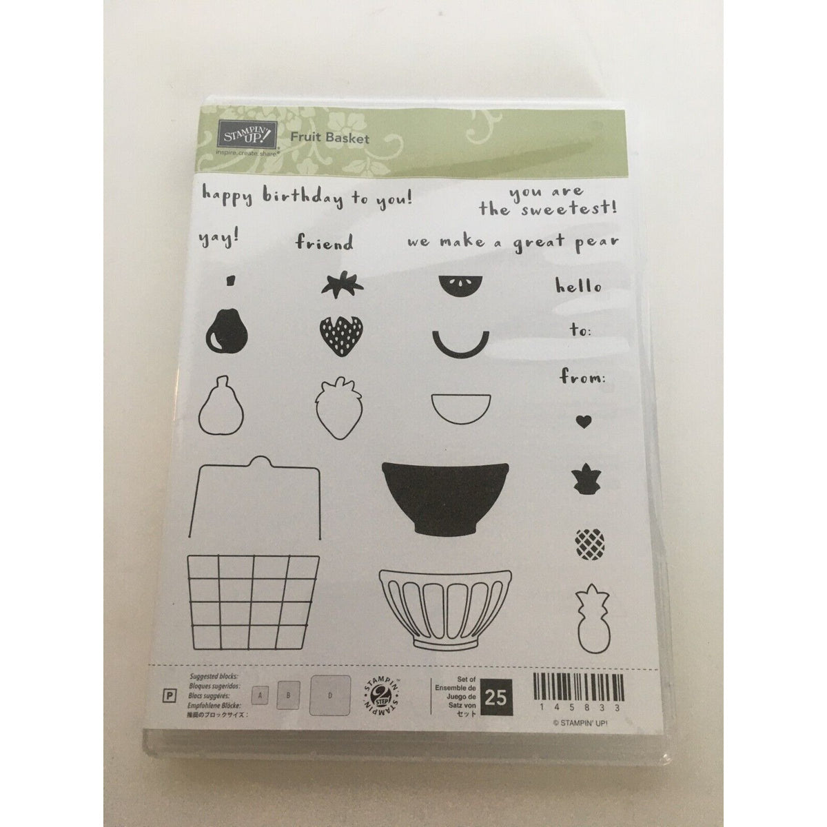 Stampin Up Fruit Basket Acrylic Stamps Food Hello Happy Birthday Friend To From