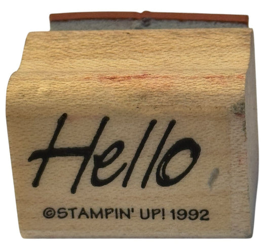 Stampin Up Wood Rubber Stamp Hello Word Greeting Friendship Card Sentiment Small