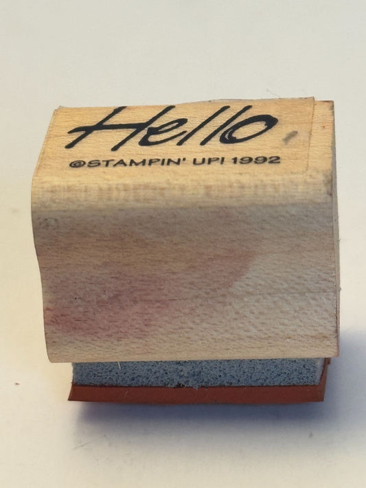 Stampin Up Wood Rubber Stamp Hello Word Greeting Friendship Card Sentiment Small