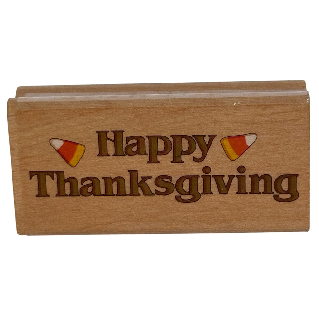 Canadian Maple Rubber Stamp Happy Thanksgiving Candy Corn Fall Card Making Words Sentiment Wooden
