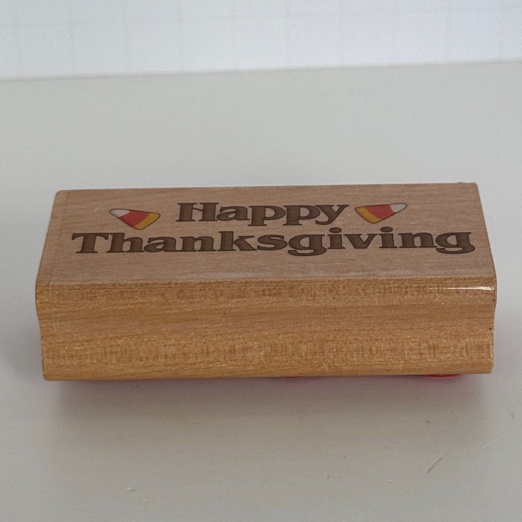 Canadian Maple Rubber Stamp Happy Thanksgiving Candy Corn Fall Card Making Words Sentiment Wooden