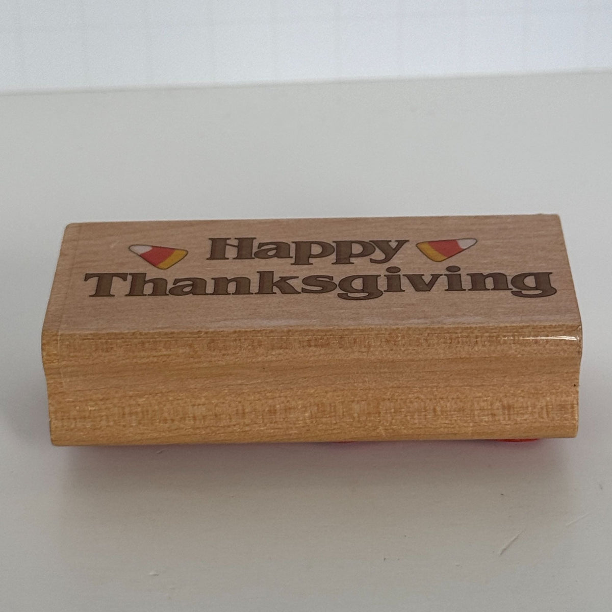 Canadian Maple Rubber Stamp Happy Thanksgiving Candy Corn Fall Card Making Words Sentiment Wooden