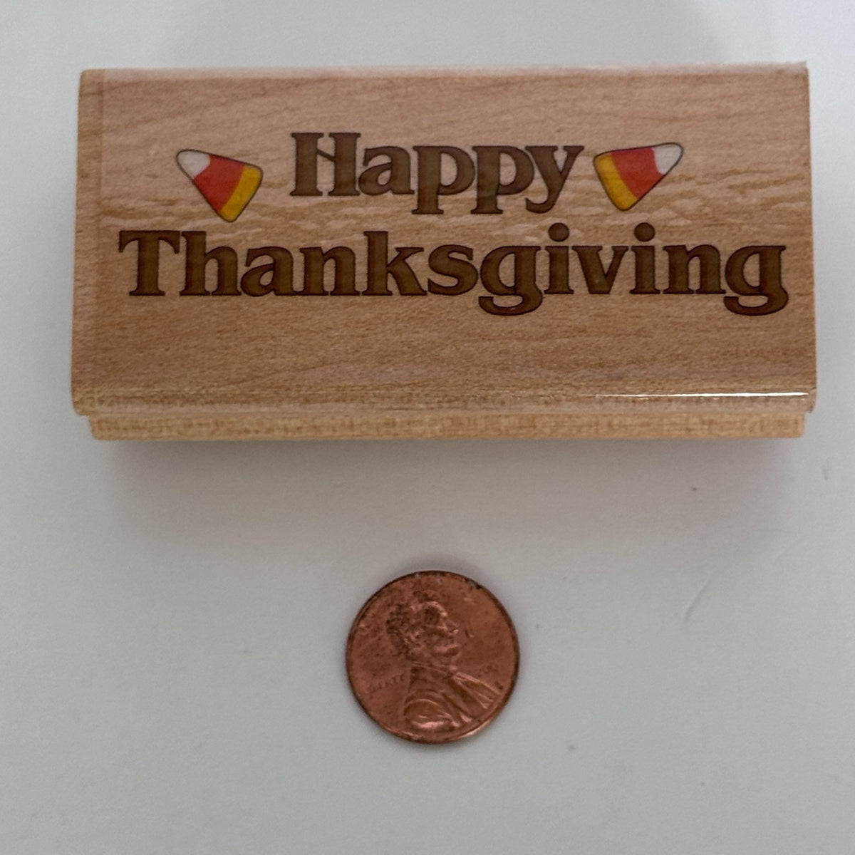 Canadian Maple Rubber Stamp Happy Thanksgiving Candy Corn Fall Card Making Words Sentiment Wooden