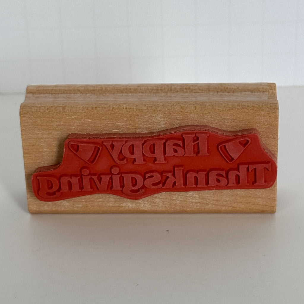 Canadian Maple Rubber Stamp Happy Thanksgiving Candy Corn Fall Card Making Words Sentiment Wooden