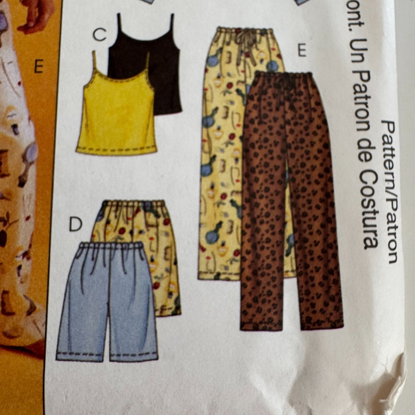 McCalls Sewing Pattern 3856 Pajamas Top Camisole Shorts Pants Easy L XL 16-22 UC