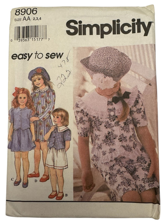 Simplicity Sewing Pattern 8906 Shirt Shorts Outfit Summer Easy Girls 2 3 4 Uncut