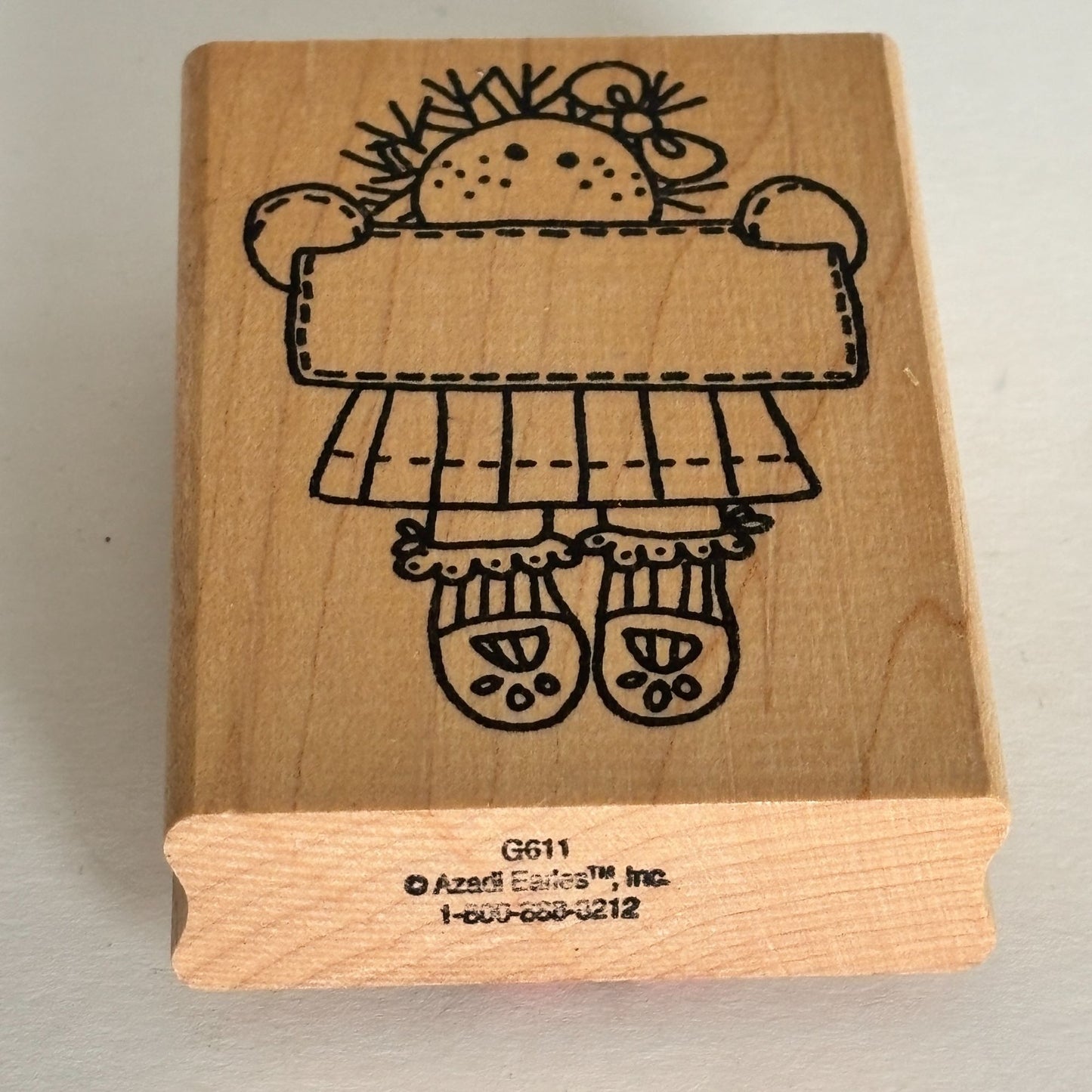 Azadi Earles Rubber Stamp Country Girl Doll Holding Sign Label Frame Folk Art Cardmaking