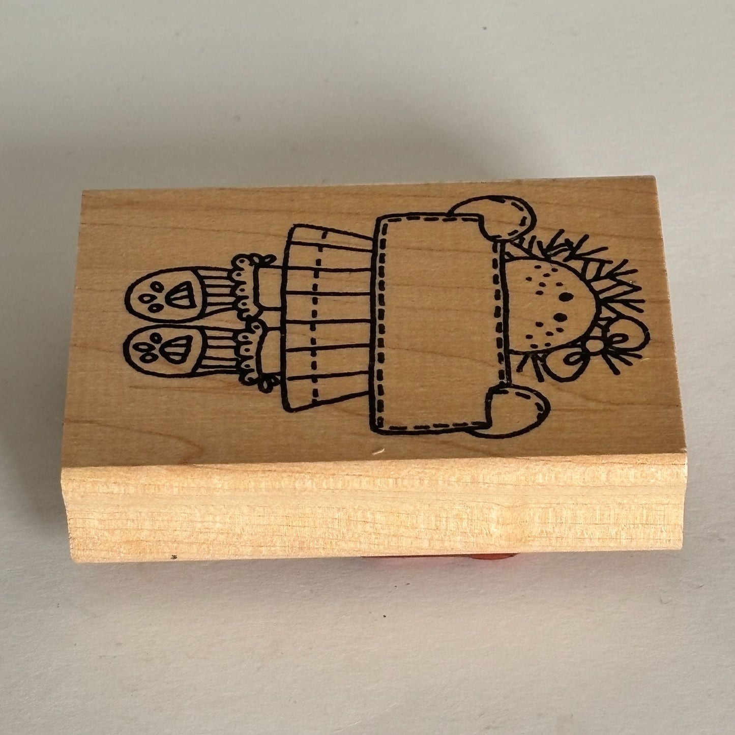 Azadi Earles Rubber Stamp Country Girl Doll Holding Sign Label Frame Folk Art Cardmaking