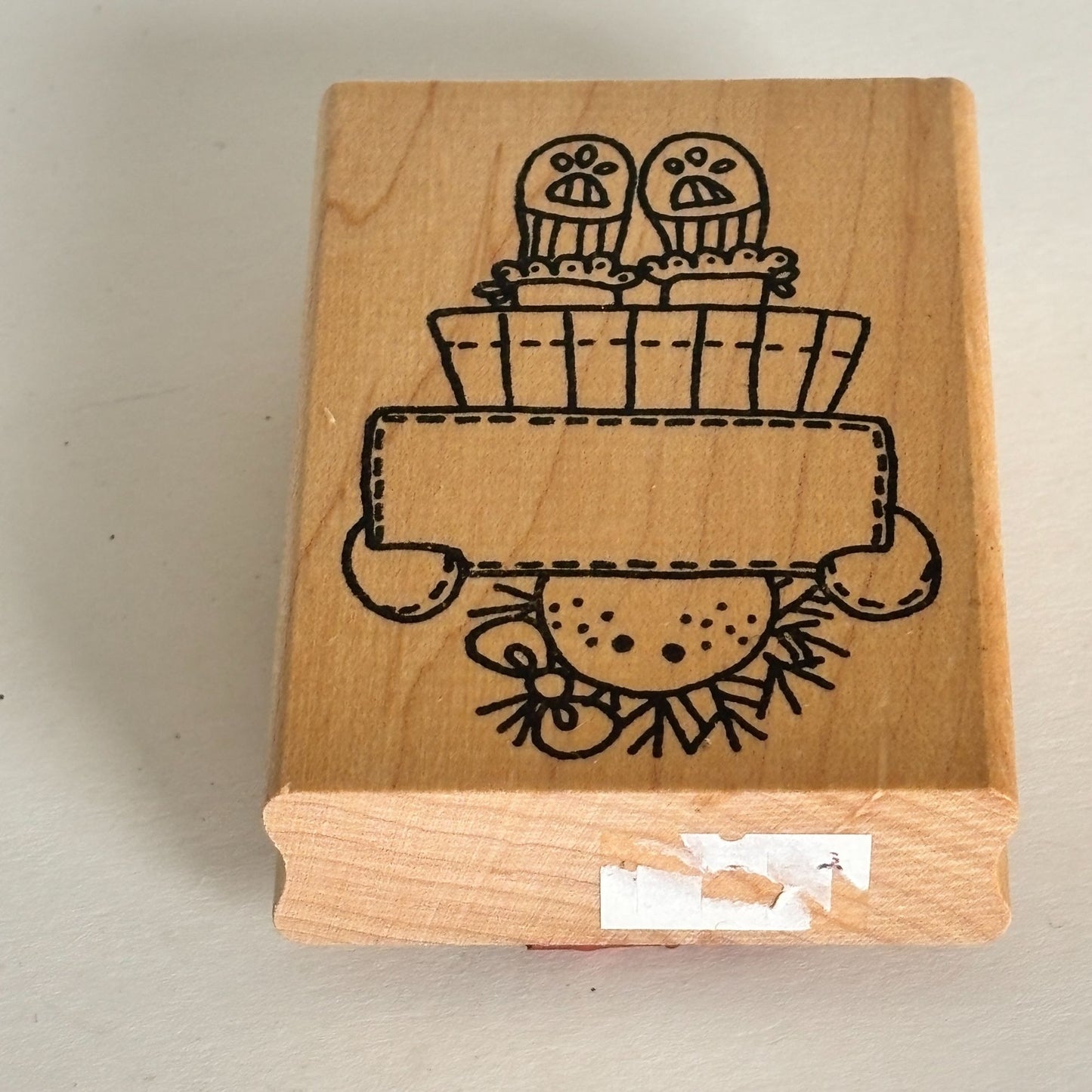 Azadi Earles Rubber Stamp Country Girl Doll Holding Sign Label Frame Folk Art Cardmaking