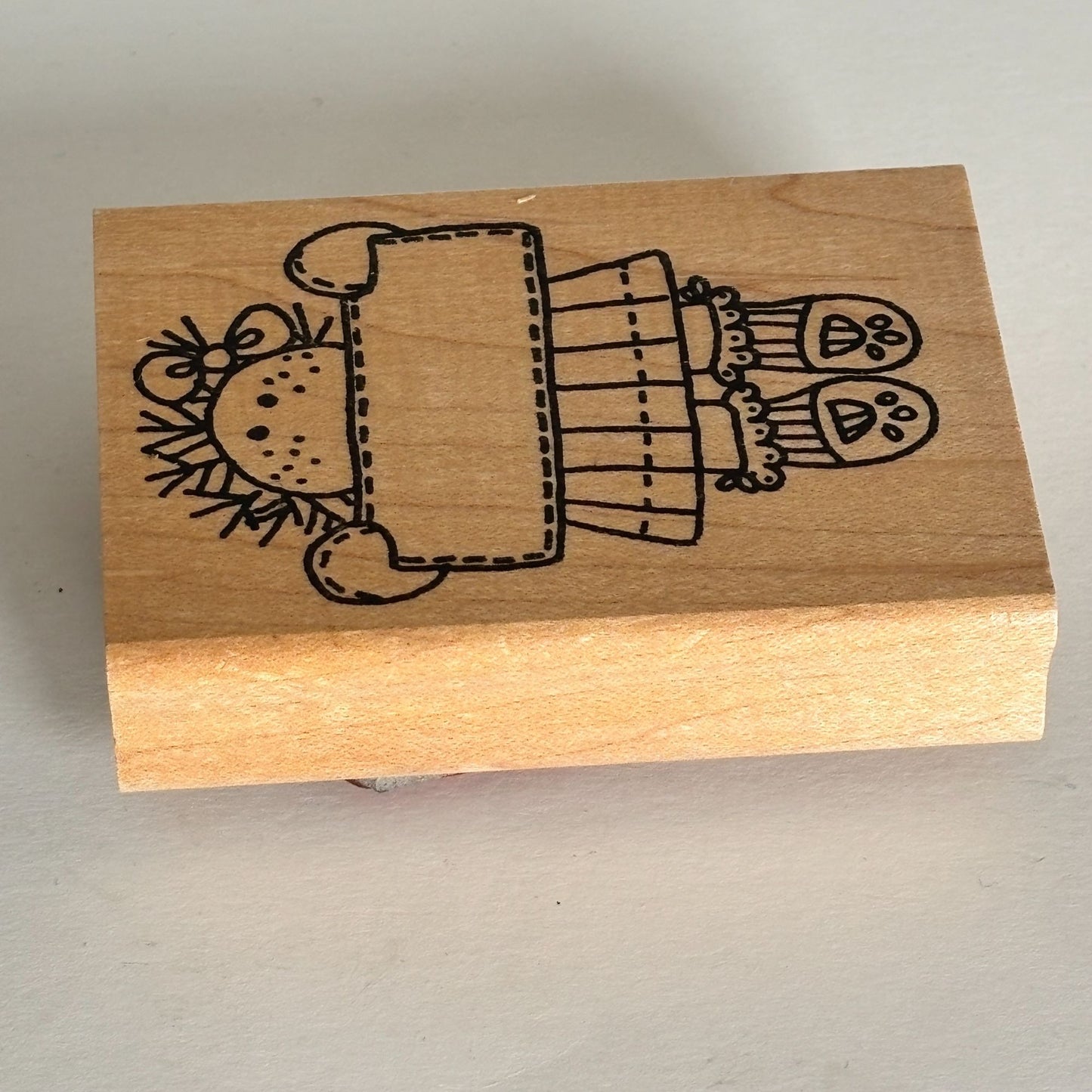 Azadi Earles Rubber Stamp Country Girl Doll Holding Sign Label Frame Folk Art Cardmaking