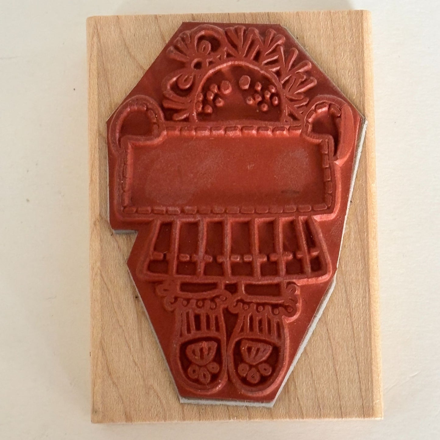 Azadi Earles Rubber Stamp Country Girl Doll Holding Sign Label Frame Folk Art Cardmaking