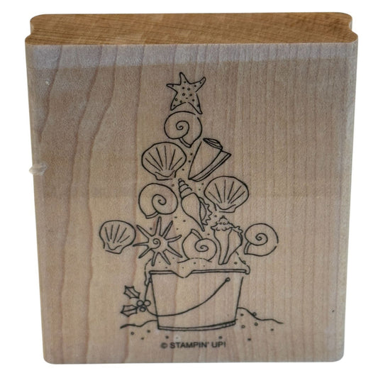 Stampin Up Rubber Stamp Christmas Tree Beach Seashell Sea Shells Sand Bucket